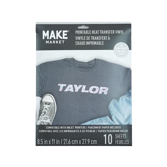 8.5" x 11" Dark Fabric Printable Heat Transfer Vinyl, 10 Sheets by Make Market®